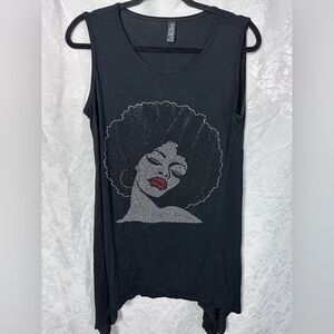 SHINY Black‎ Sleeveless Top with Artistic Design
